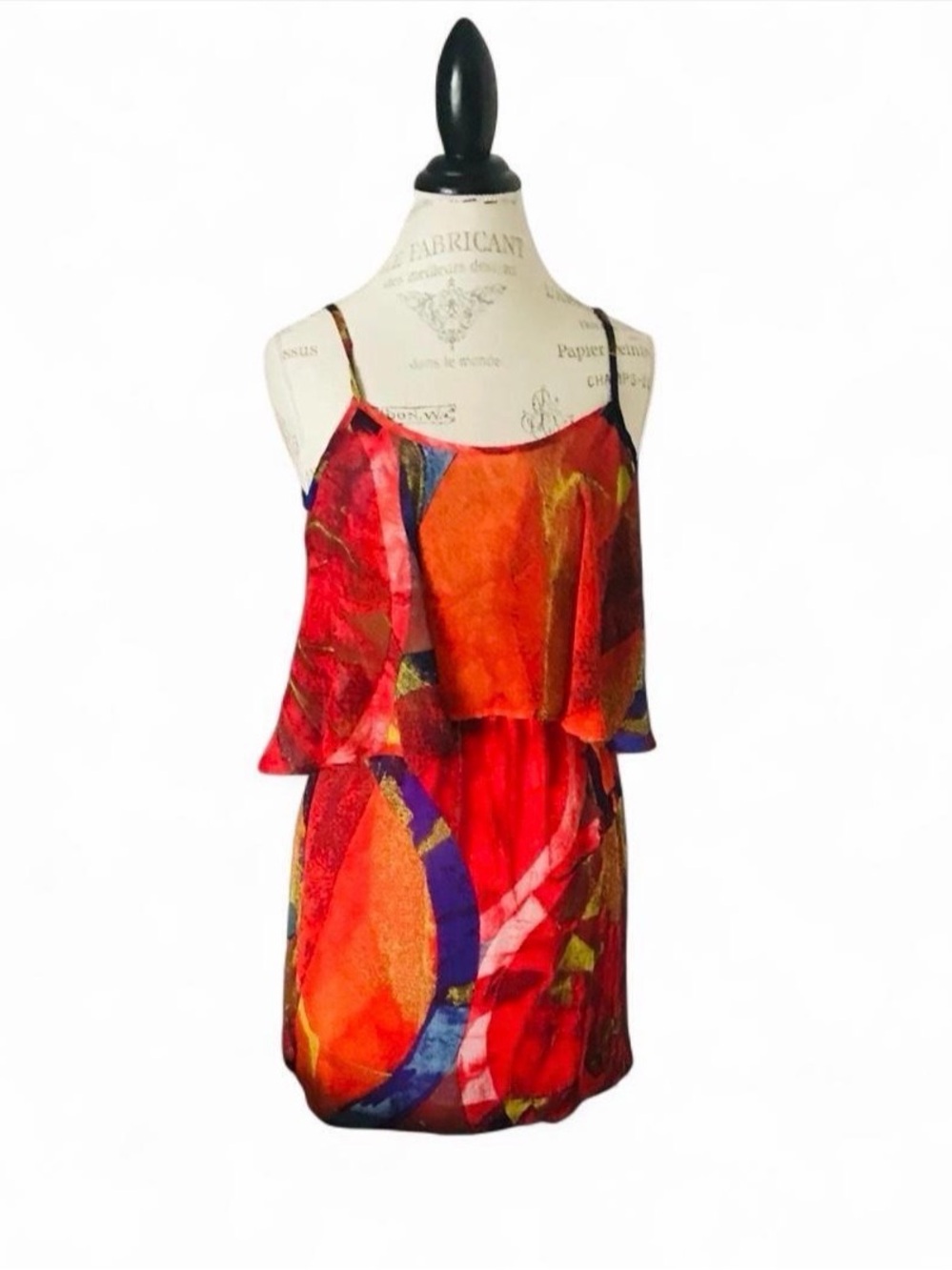 Agaci Multicolored Ruffle Spaghetti Strap Dress Sz S